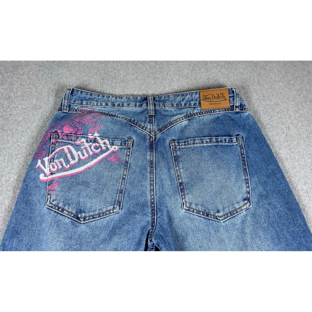 Von Dutch Blue Denim Flare Jeans with Pink Logo